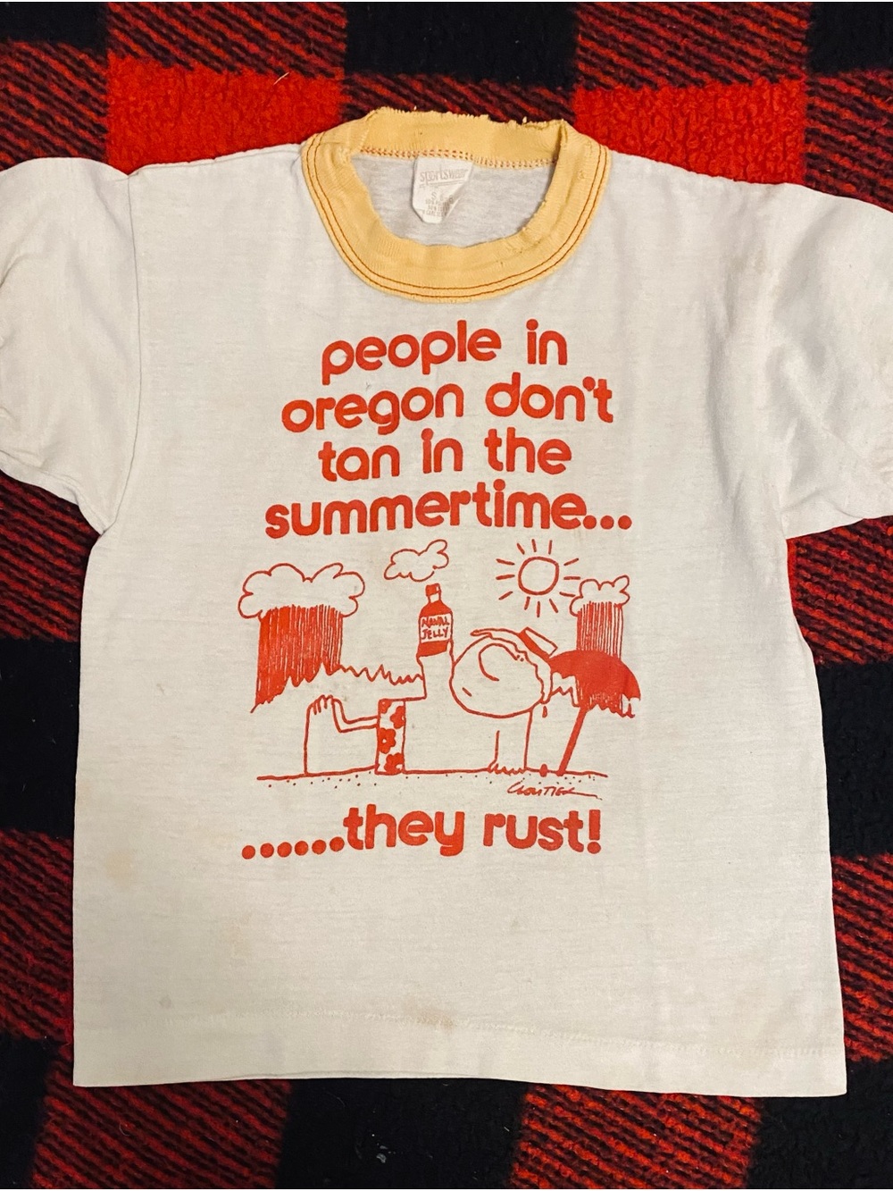 Vintage Kids White & Yellow Graphic Tee - Oregon Rust Slogan